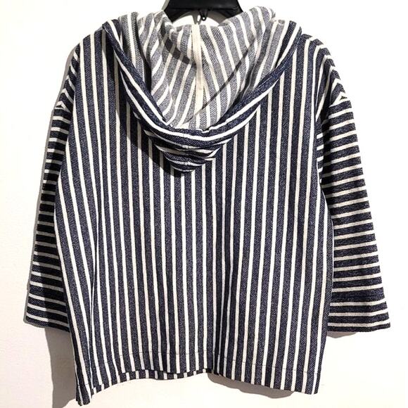 J Crew Baja Striped 3/4 Sleeve Hoodie Blue White Small - Picture 4 of 11